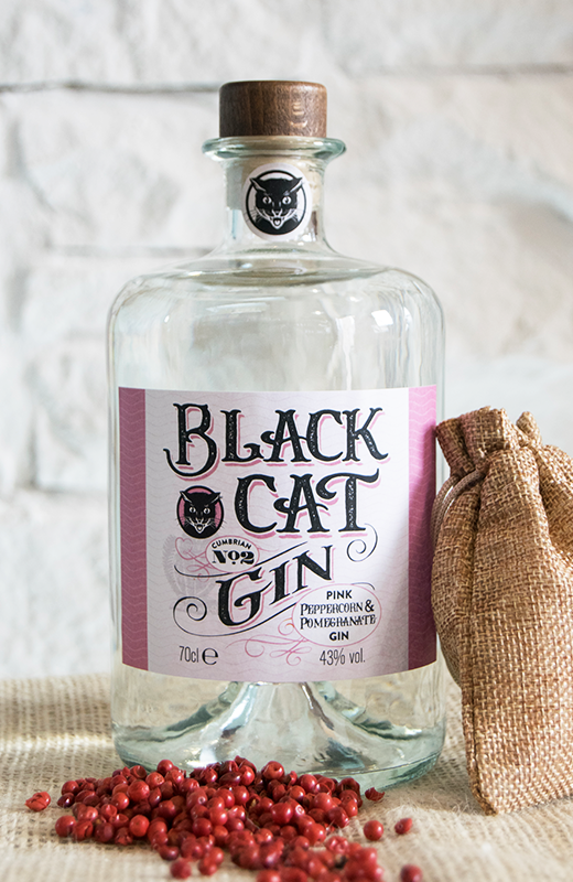 A bottle of Black Cat Fruity gin Cumbrian No 2