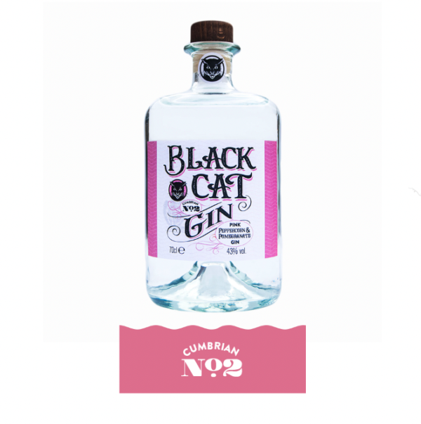 Bottle of Black Cat Fruity gin Cumbrian No 2: A pink peppercorn and pomegranate gin