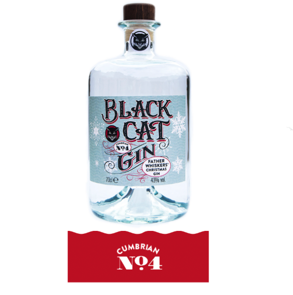 Bottle of Black Cat Father Whiskers Christmas Gin Cumbrian No 4: A London Dry Gin with orange and festive spices