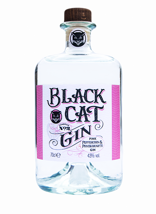 A bottle of Black Cat Fruity Gin Cumbrian No 2