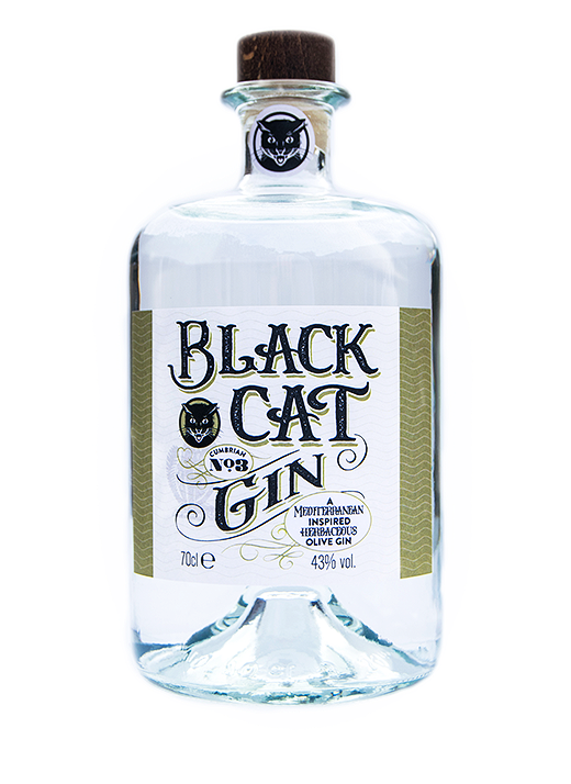 A bottle of Black Cat Savoury Gin Cumbrian No 3