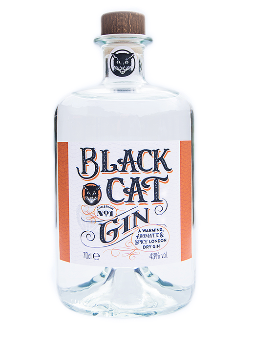 A bottle of Black Cat Spicy Gin Cumbrian No 1